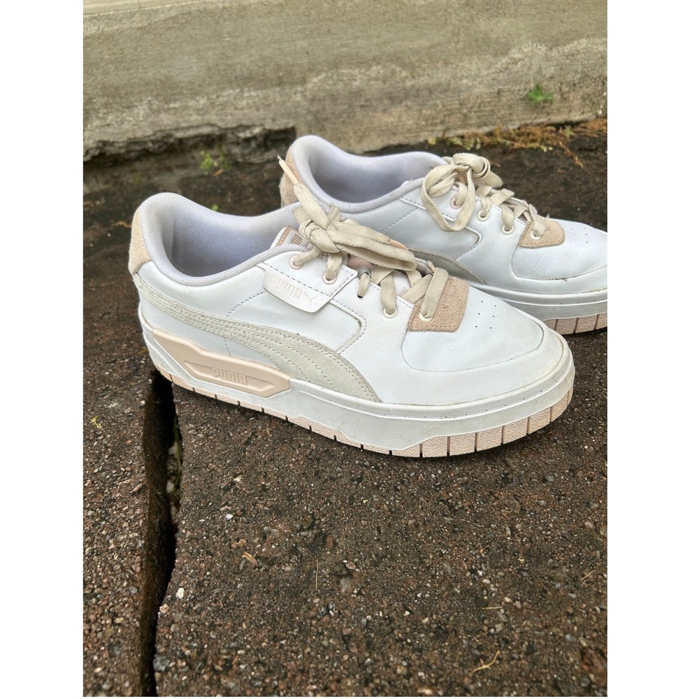 Puma Cali‎ Dream White Oatmeal Leather Platform Sneakers 387459-02 Womens 10 - Picture 2 of 10